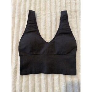 Cream Yoga Charcoal V-Neck Ribbed Sports Bra With Removable Padding Size M/L